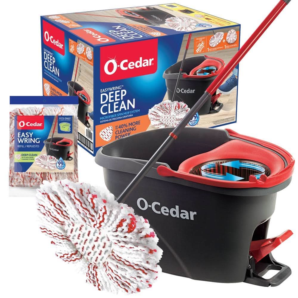 O-Cedar Easywring Deep Clean Microfiber Spin Mop W/ Bucket System, 1 Machine Washable Mop Head Refill (The Home Depot Exclusive)