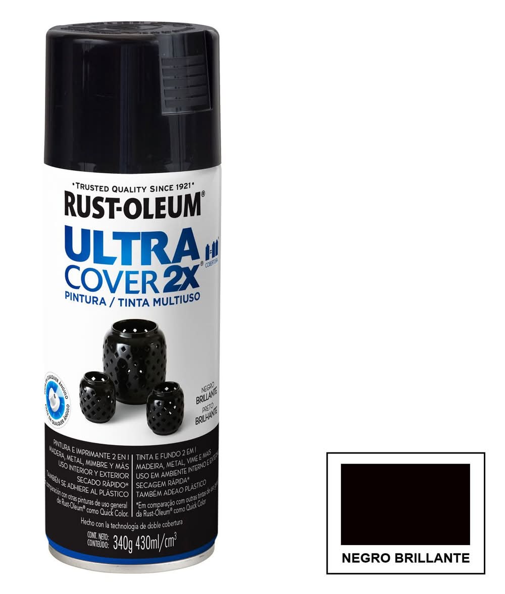 Pintura spray 430 ml Ultra cover 2X negro brillante Rust-Oleum