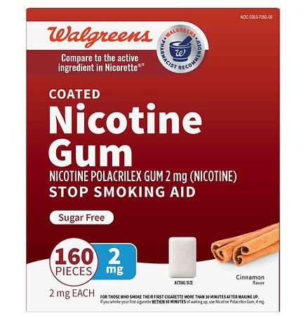 Walgreens 2Mg Coated Nicotine Gum Stop Smoking Aid, Cinnamon (160 ct)