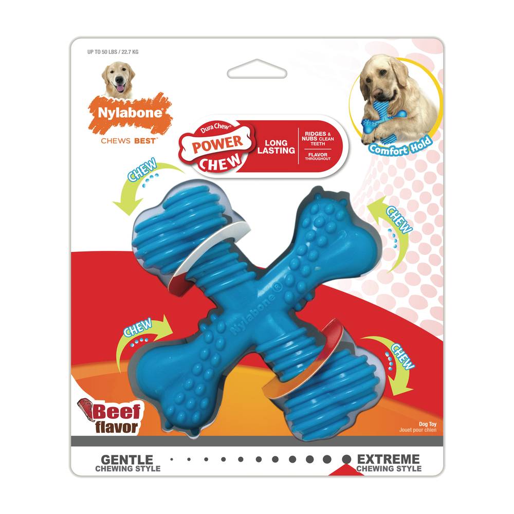 Nylabone Comfort Hold X Bone Power Chew Durable Dog Toy, Beef, Large