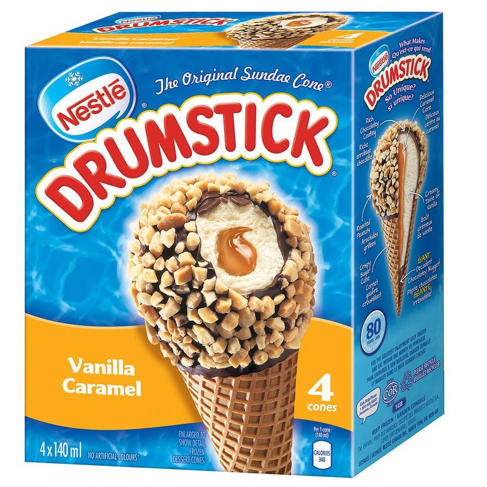 Drumstick Vanilla Caramel Ice Cream Cones (140 ml, 4 ct)