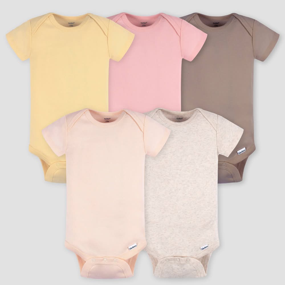 Gerber Baby Short Sleeve Onesies, 3-6 M, Assorted (5 ct)