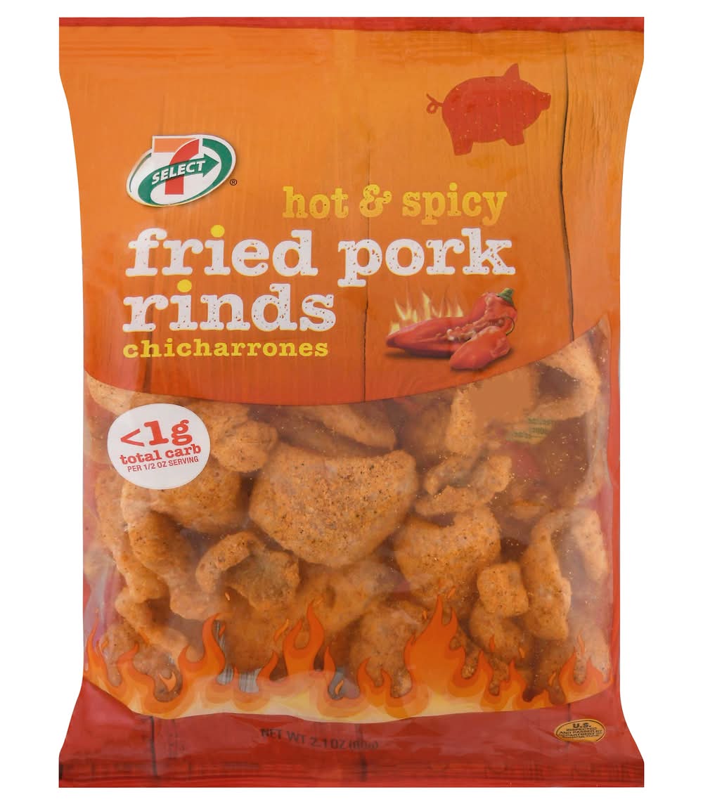 7-Select Fried Pork Rinds Chicharrones, Hot & Spicy (2.1 oz)
