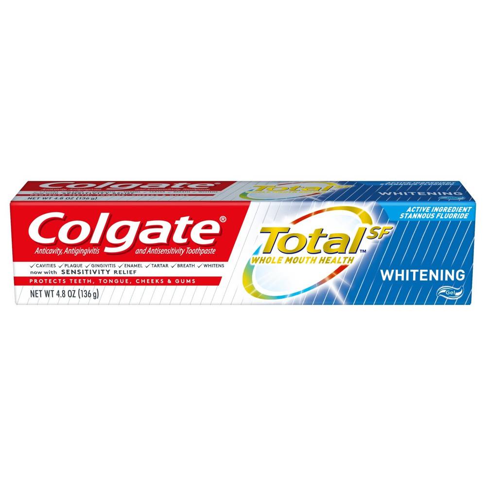 Colgate Total Anticavity, Antigingivitis, and Antisensitivity Whitening Gel Toothpaste with Stannous Fluoride, 4.8 OZ