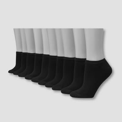 Hanes Cushioned No Show Socks, Women, 5-9, Black (10 ct)