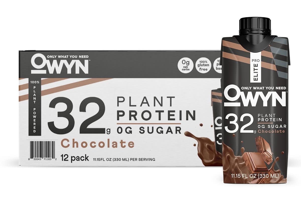 OWYN Plant Based Vegan Premium Protein Shake, Chocolate (12 x 330 ml)