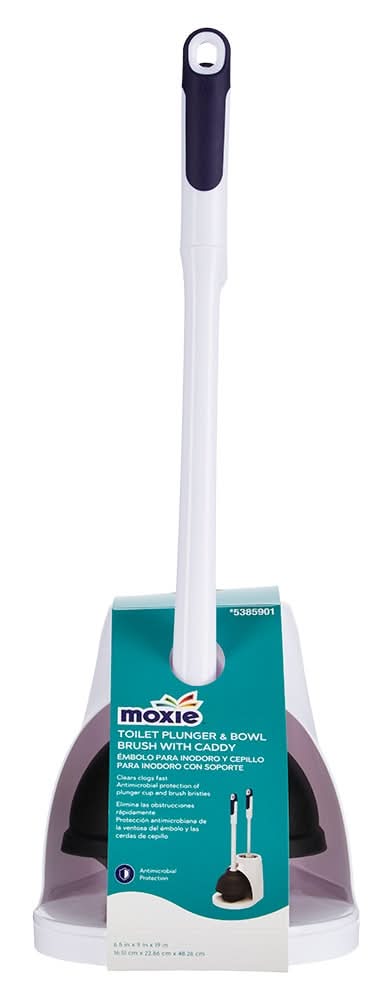 Moxie 5.5-in White Rubber Plunger with Storage Caddy Included 13.5-in Handle