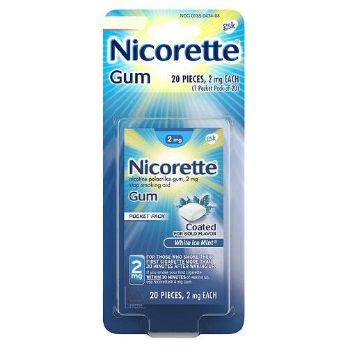 Nicorette 2 mg Nicotine Gum To Quit Smoking White Ice Mint - 20.0 ea