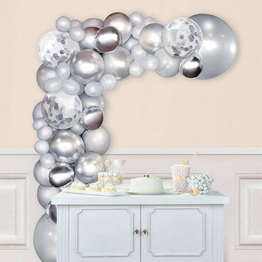 Party City Foil & Latex Balloon Garland Kit, Silver