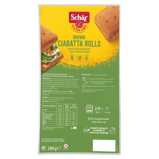 Schär Gluten-Free Brown Ciabatta Rolls (200g)