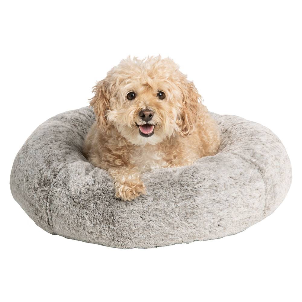 Top Paw® Faux Fur Donut Pet Bed (Color: Grey, Size: 22\"L X 22\"W X 6.5\"H)
