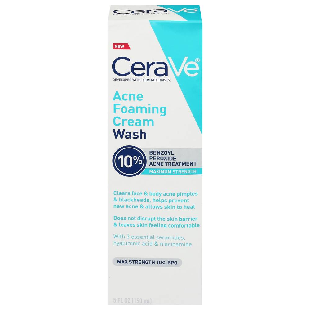 Cerave Acne Foaming Cream Wash With Benzoyl Peroxide For Face & Body