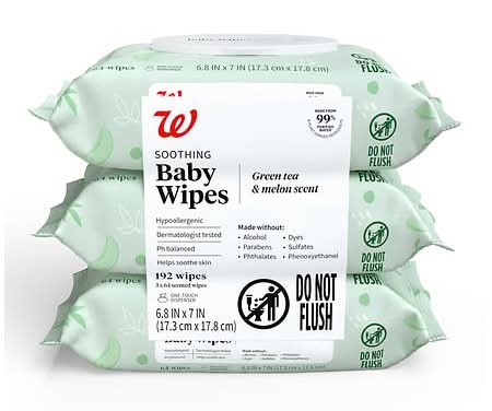 Walgreens Soothing Baby Wipes, Green Tea-Melon (3 x 64 ct)