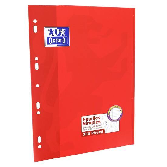 Oxford feuilles simples a4 grands carreaux seyès 200 pages etui carte rouge