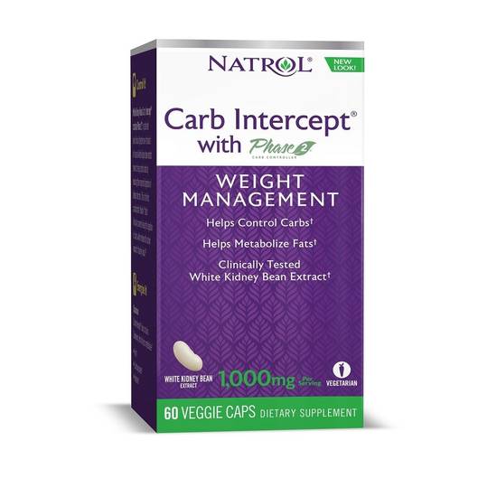 Natrol Carb Intercept with Phase 2 Carb Controller Veggie Caps, 1000mg - 60 ct
