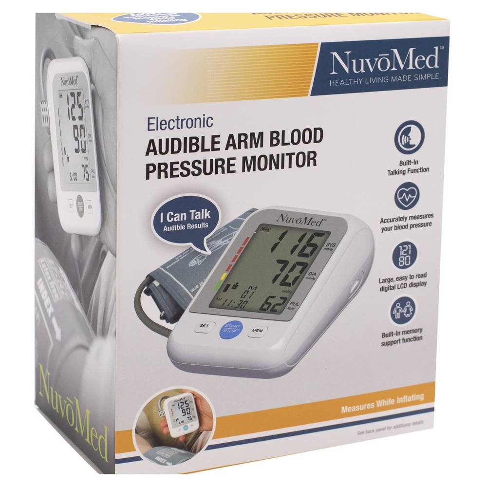 NuvoMed Audible Arm Blood Pressure Monitor, White