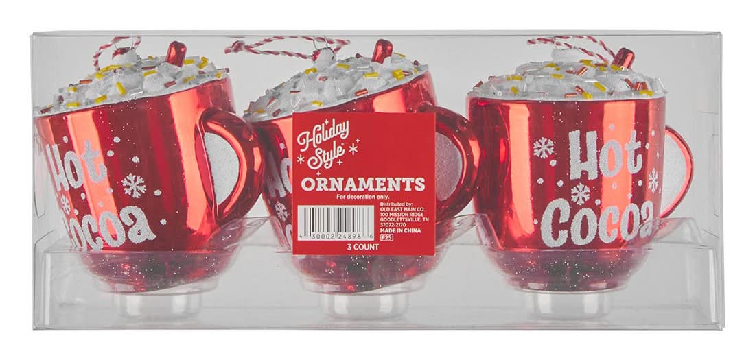 Holiday Style Christmas Holiday Mug Ornaments (3 pack)