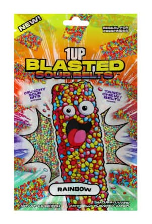 1UP Blasted Sour Belts™ Flavored Candy 3.5oz Rainbow