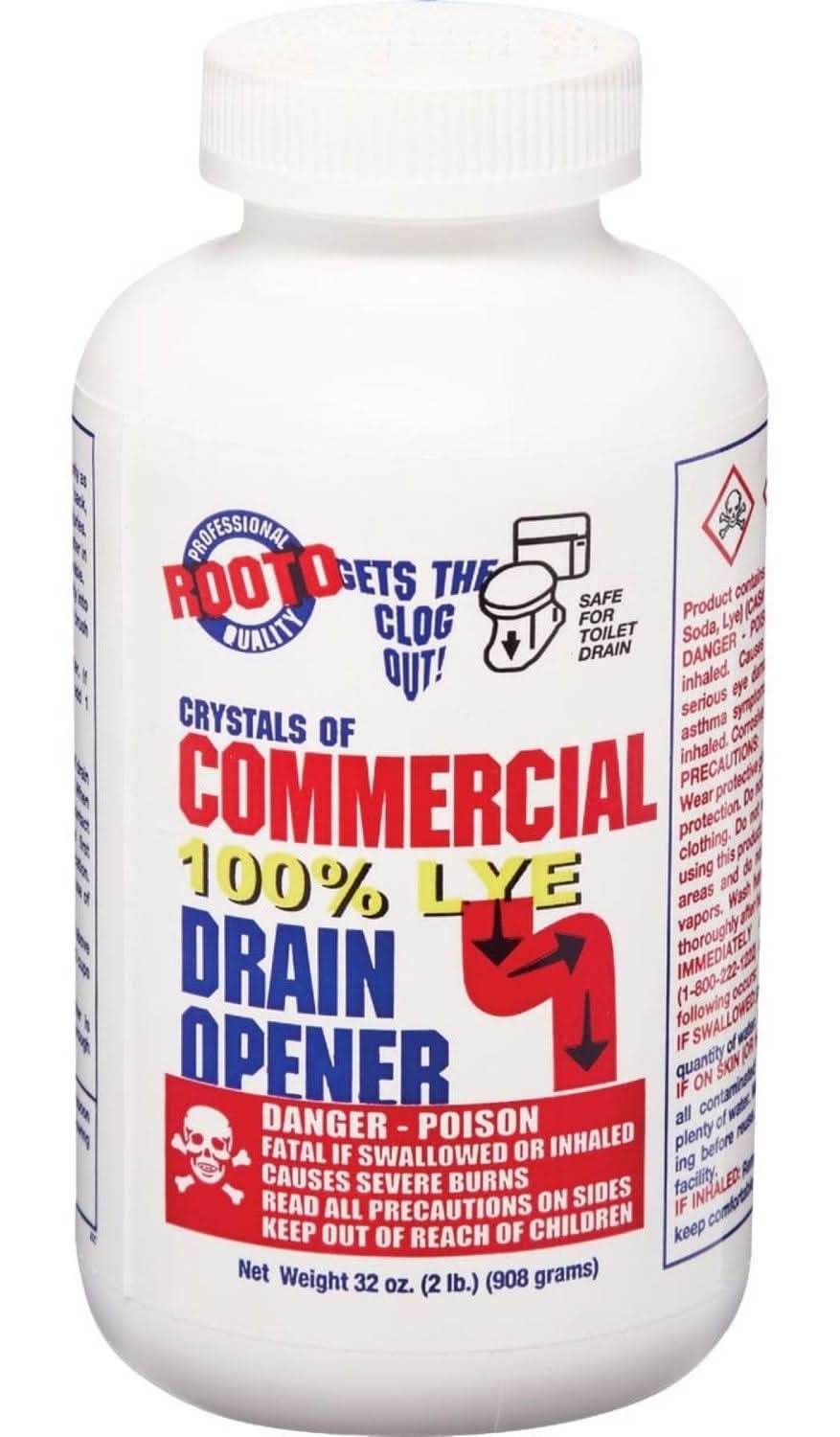 Rooto 100% Lye Crystals Drain Opener 2 Lb