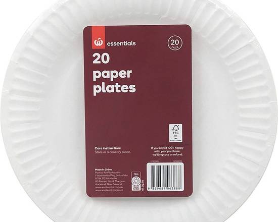 Essentials Uncoated Paper Plates 20 Pack
