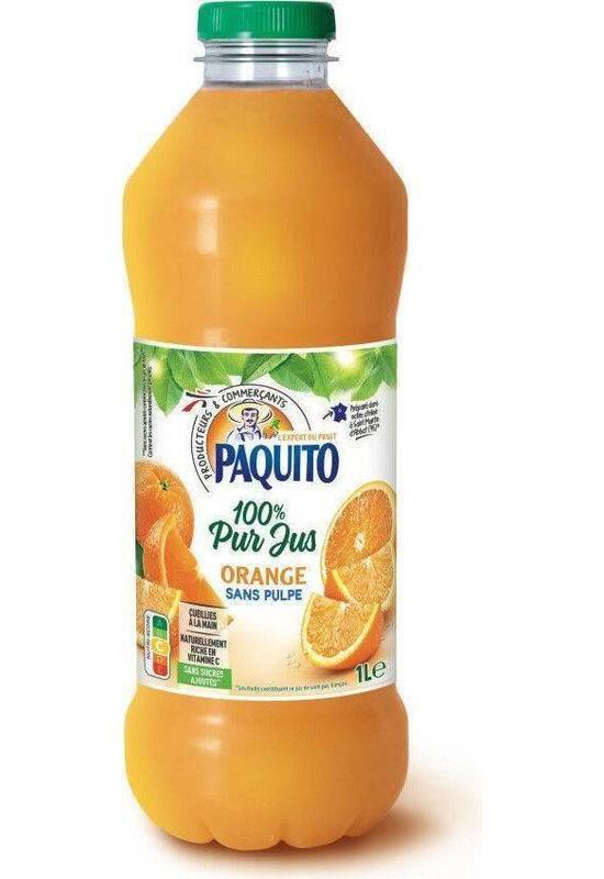 100% pur jus orange sans pulpe - Paquito - 1000ml