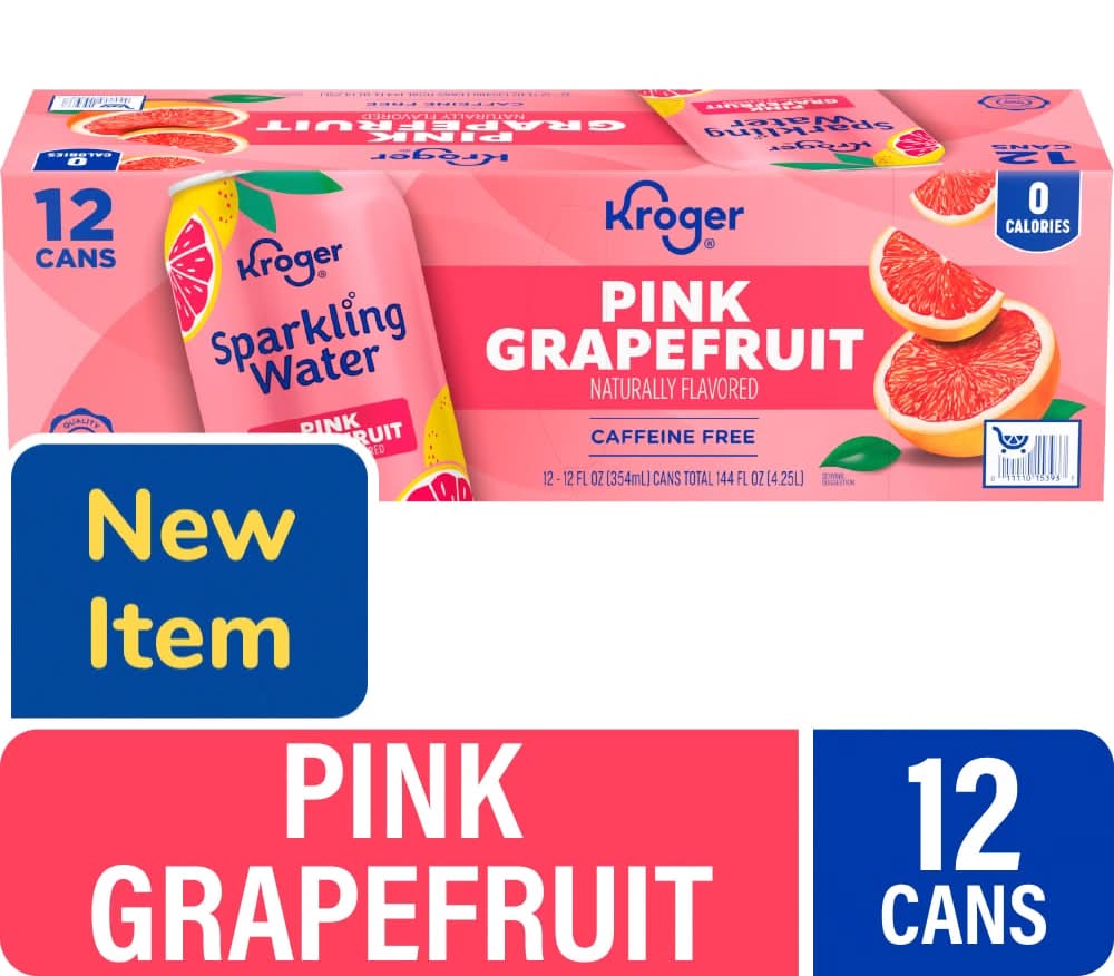 Kroger Flavored Sparkling Water, Pink Grapefruit (12 x 12 fl oz)