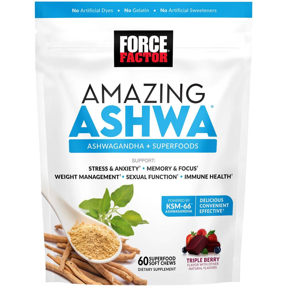 Force Factor Amazing Ashwa Superfood Chews, Triple Berry (60 ct)