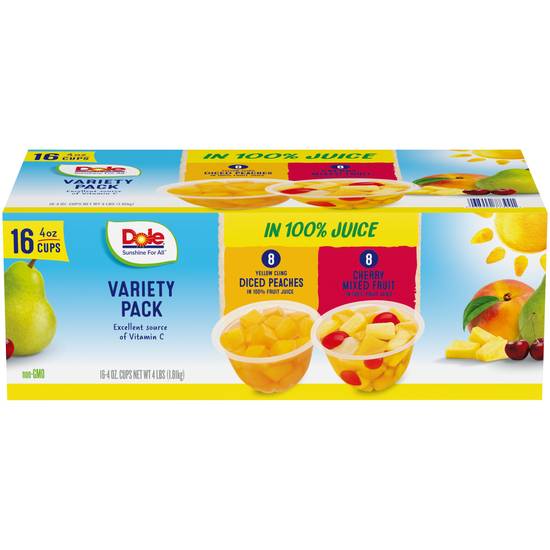 Dole Diced Peaches & Cherry Mixed Fruit in Juice (16 ct, 4 oz)