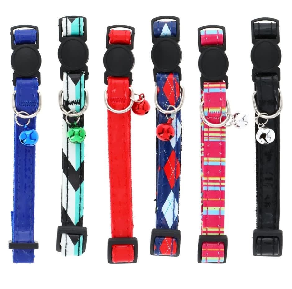 Family Pet Small Fashion Cat Collars With Bells, 8-12 in, Assorted (6 ct)