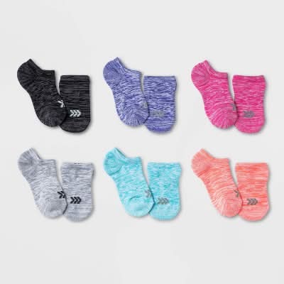 All In Motion Kids Super No Show Athletic Socks, L, Assorted (6 ct)
