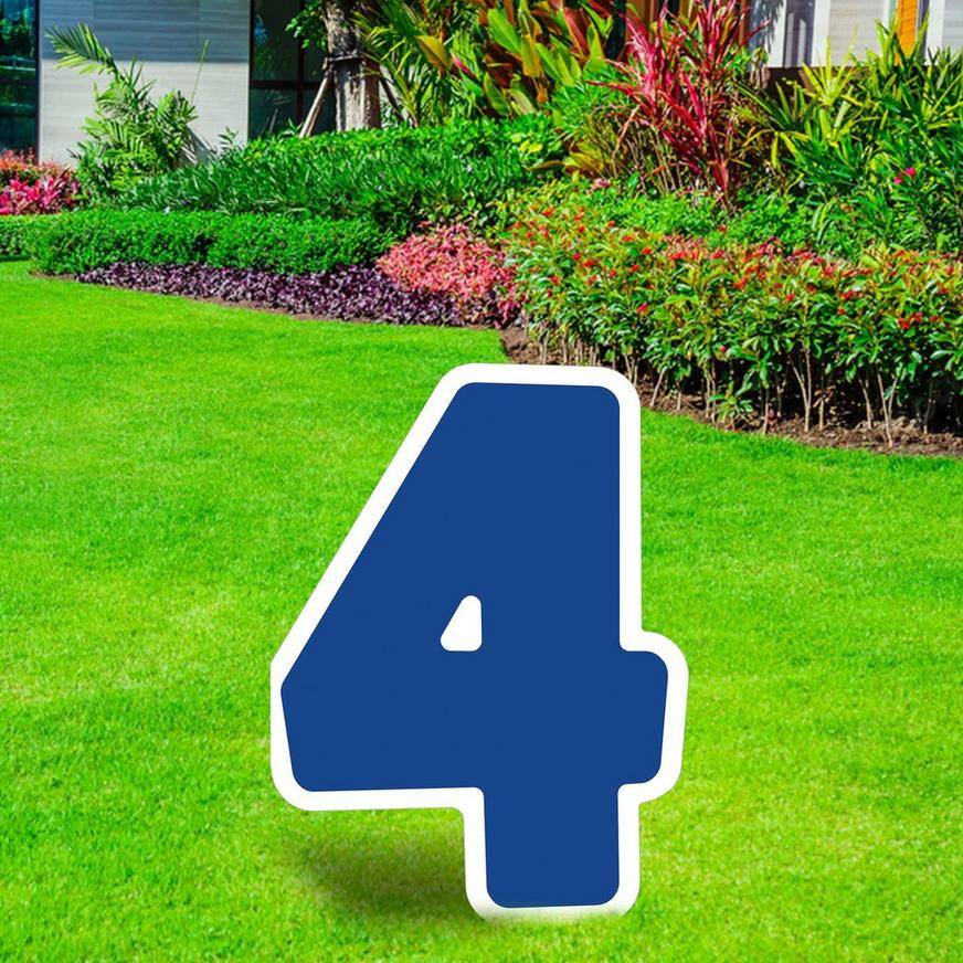 Blue Number (4) Corrugated Plastic Yard Sign, 24in