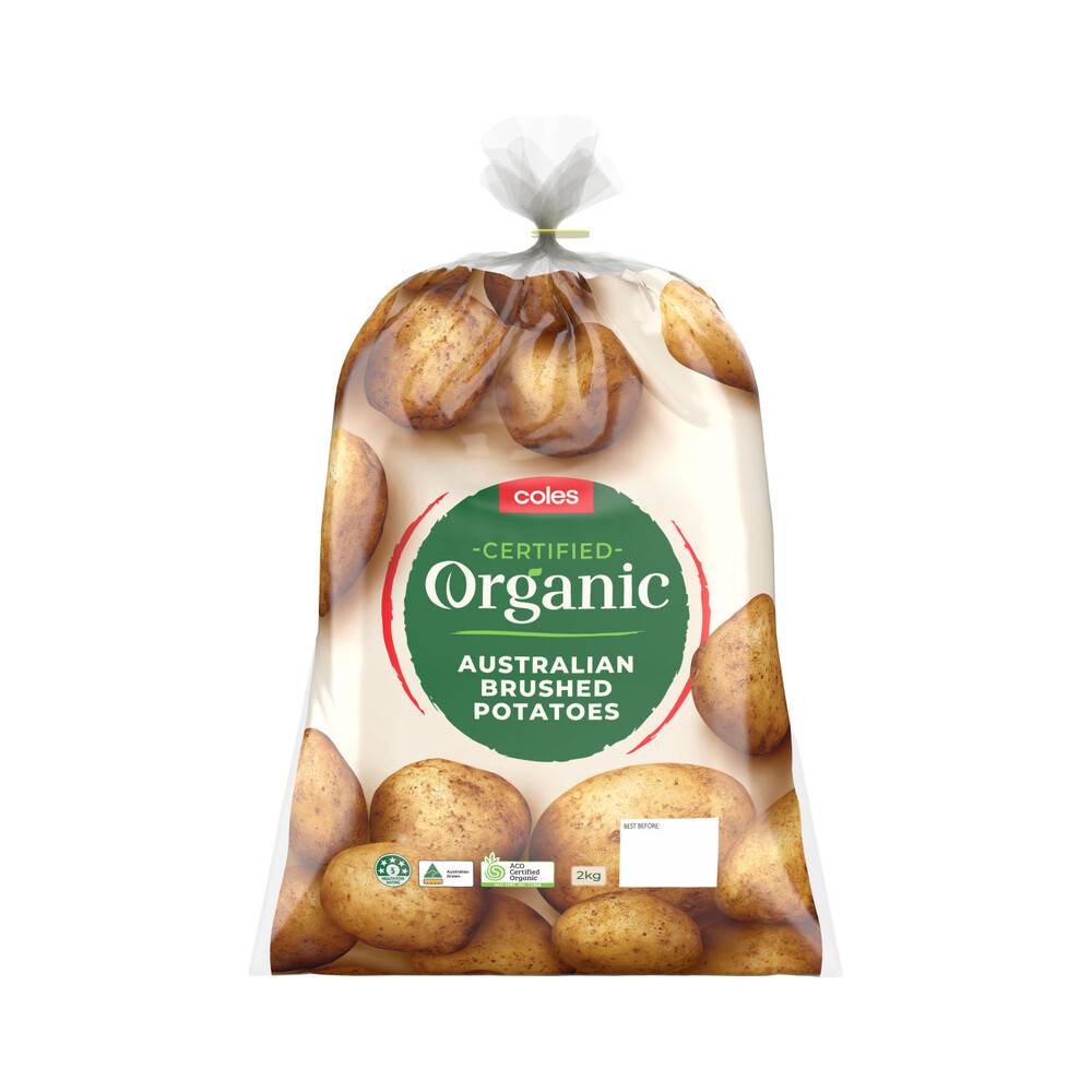 Coles Organic Brushed Potatoes Prepacked 2kg