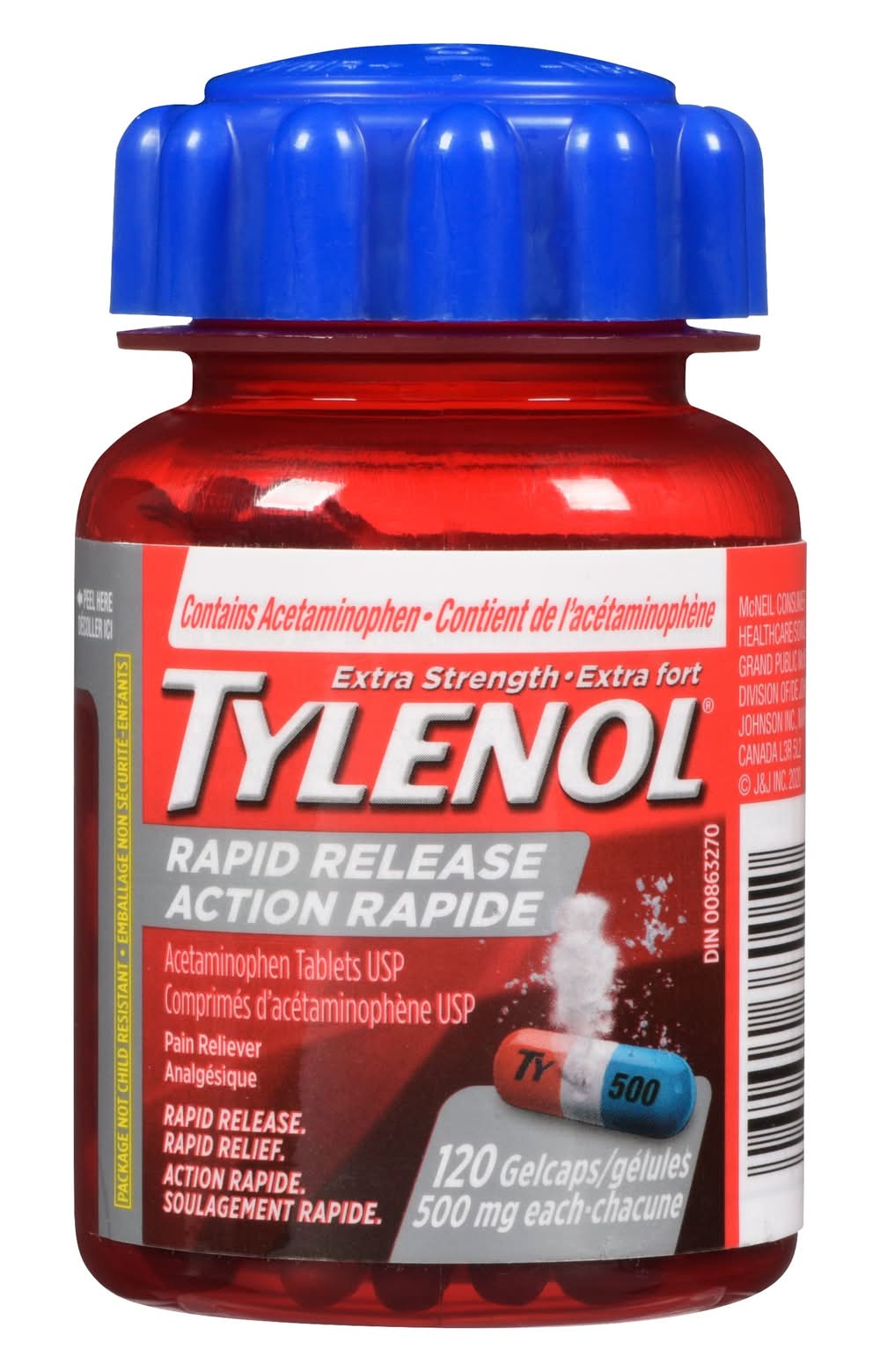 Tylenol Acetaminophen Rapid Release Pain Reliever Gelcaps 500mg (120 ct)
