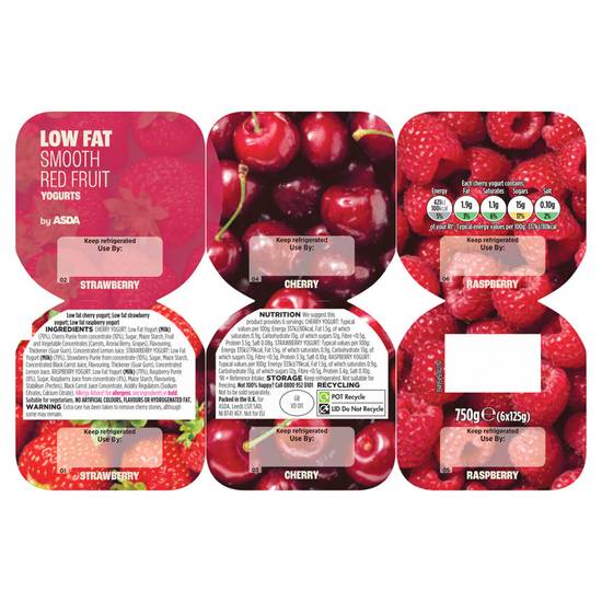ASDA Low Fat Red Fruit Yogurts 6x125g
