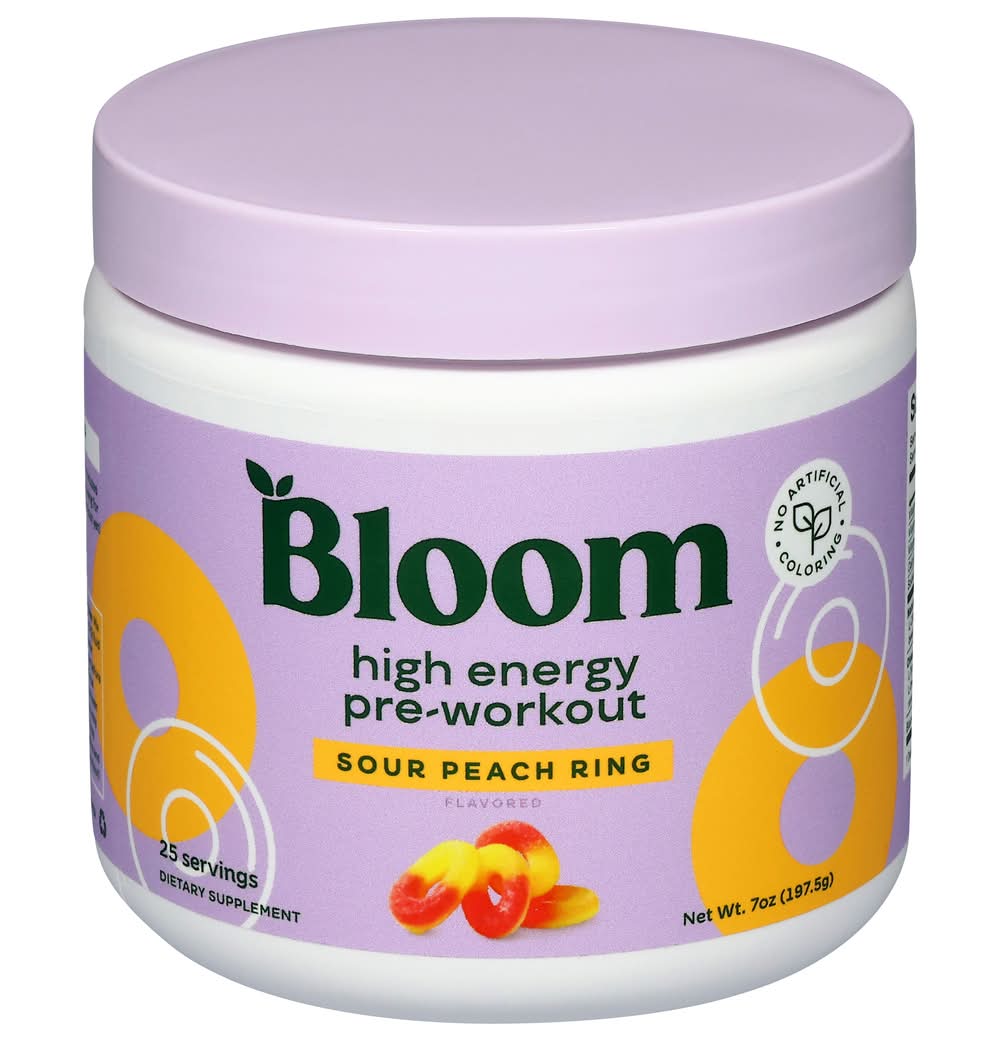 Bloom High Energy Pre-Workout Powder, Sour Peach Ring (7 oz)