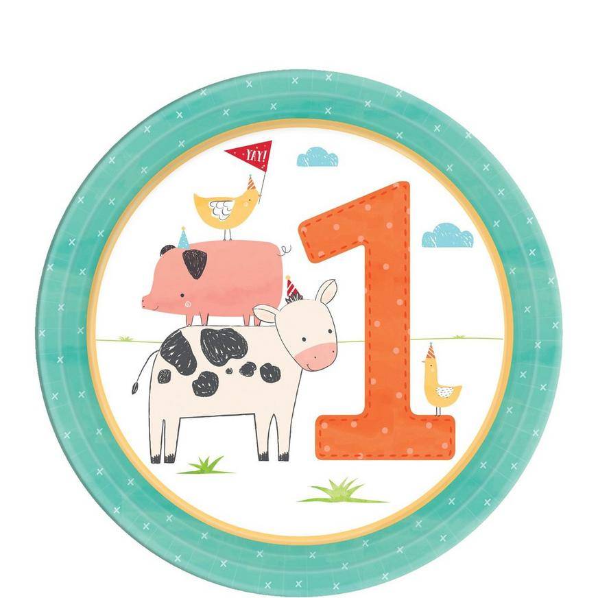 Friendly Farm 1st Birthday Dessert Plates 18ct