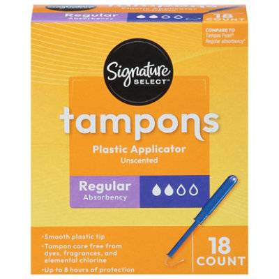 Signature Select/Care Tampon Regular Unscented Plastic - 18 Count