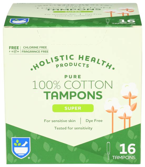 Rite Aid Pure 100% Cotton Tampons - Super Absorbency, 16 ct