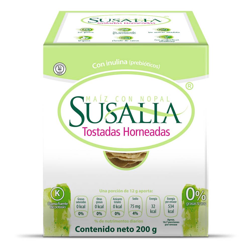 Susalia tostadas horneadas de maíz con nopal (caja 200 g)