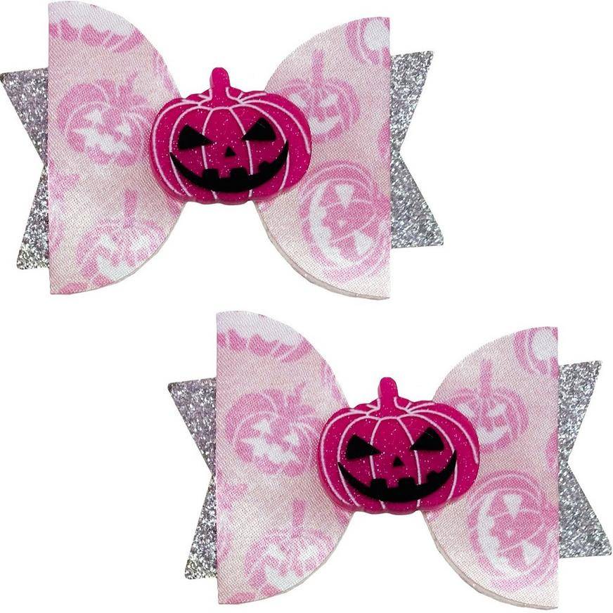 Glitter Breast Cancer Awareness Pink Pumpkin Fabric Metal Hair Clips, 3in x 2in, 2ct