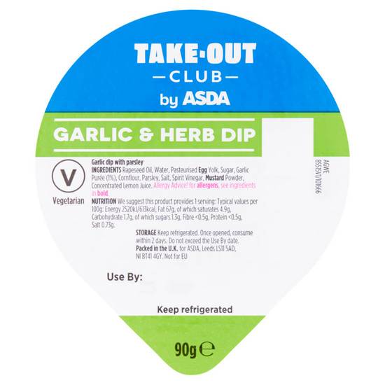 Asda Take-Out Club Garlic & Herb Dip 90g