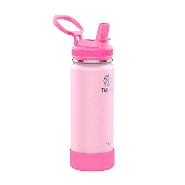 Takeya Actives Glow in the Dark Water Bottle With Straw Lid 18 oz, Summer Glow Pink