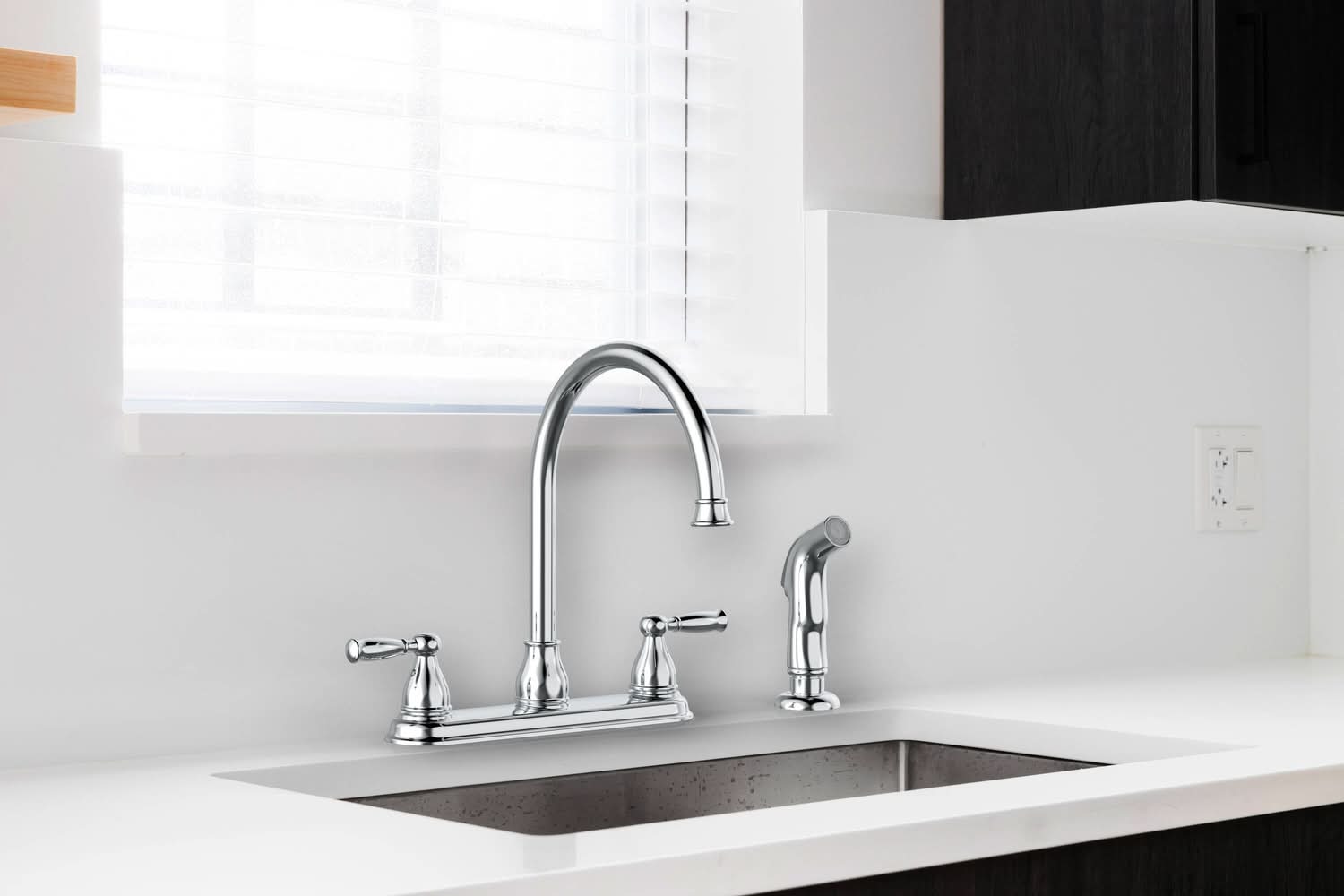 Project Source BRICE Polished Chrome Double Handle Deck-mount Kitchen Faucet ( Deck Plate Included ) ( Side Sprayer Included ) | 67129W-1001