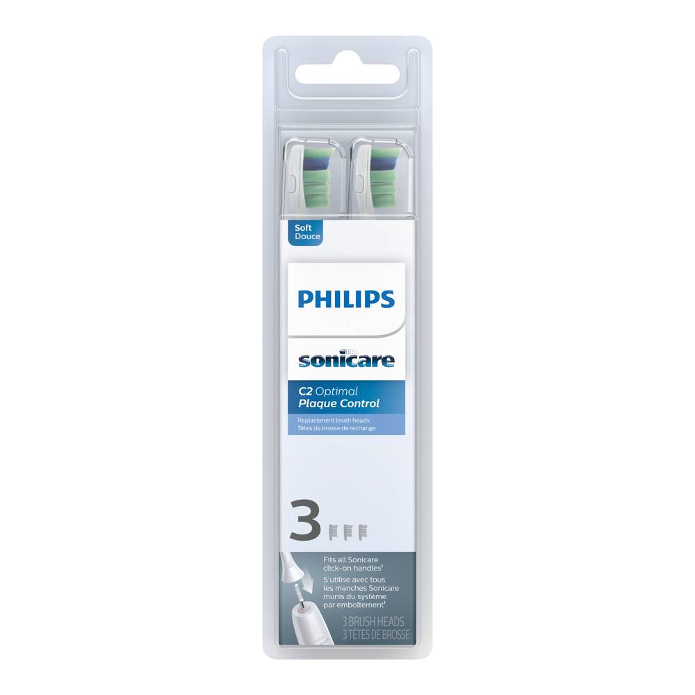 Philips Sonicare C2 Optimal Plaque Control Electric Toothbrush Replacement Brush Heads, Soft Bristle, White, 3 CT
