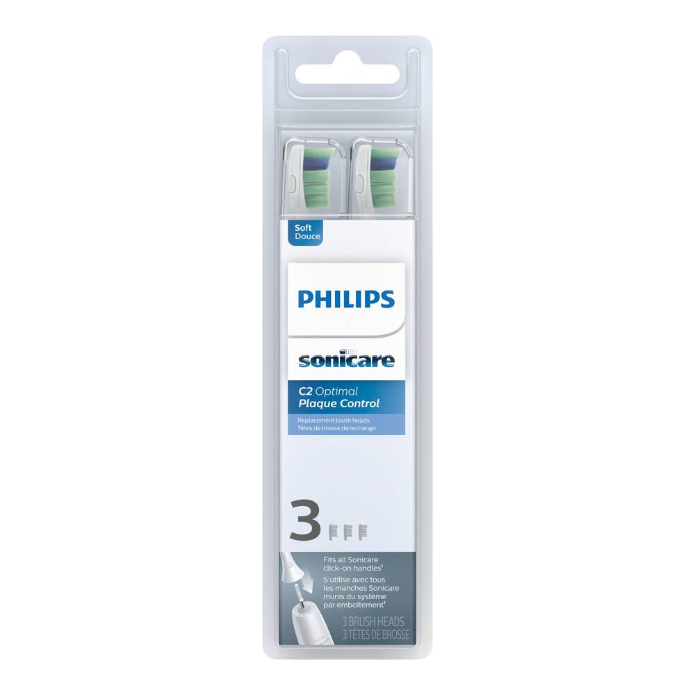 Philips Sonicare C2 Optimal Plaque Control Electric Toothbrush Replacement Brush Heads, Soft Bristle, White, 3 Ct