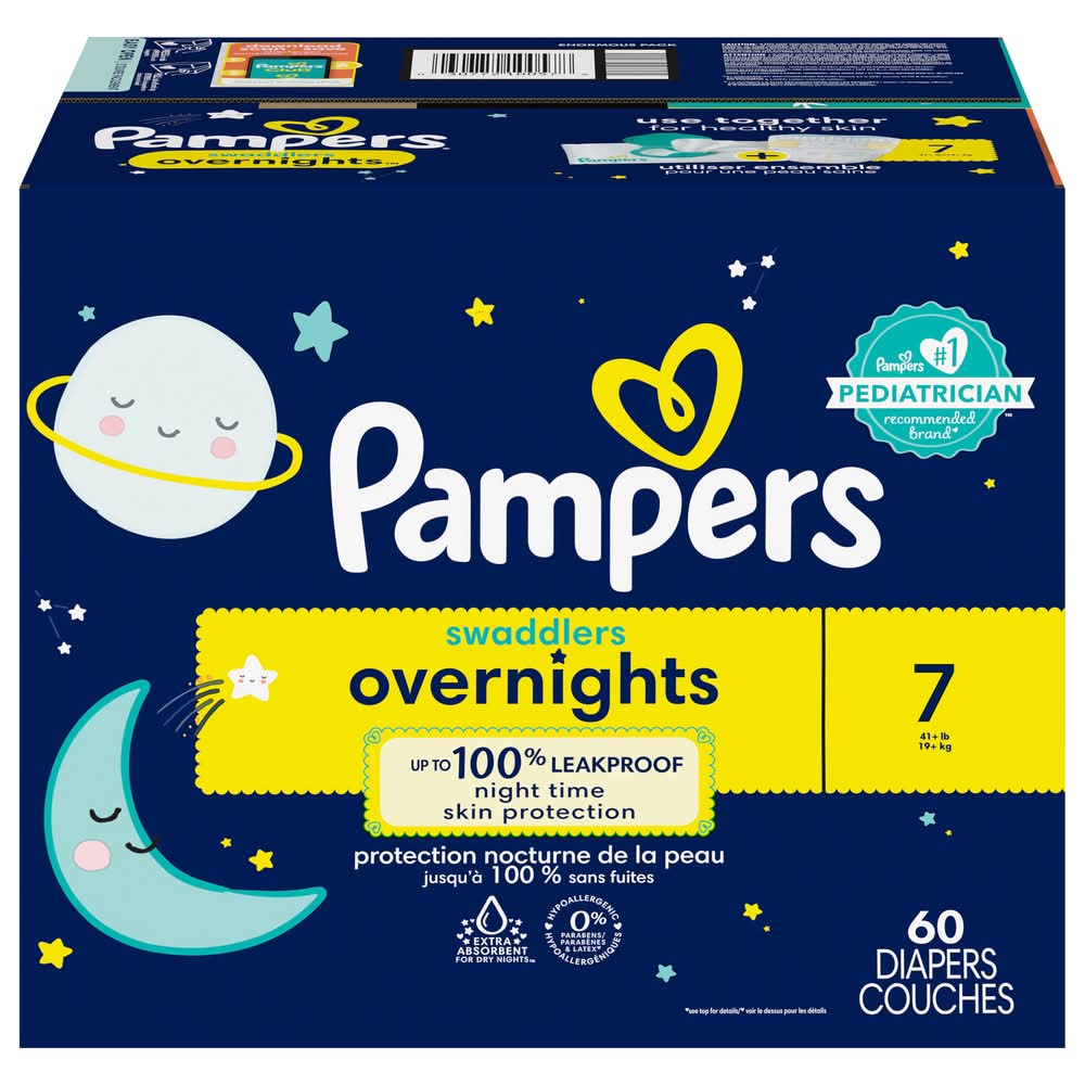 Pampers Swaddlers Overnight Diapers, 7size (60 ct)