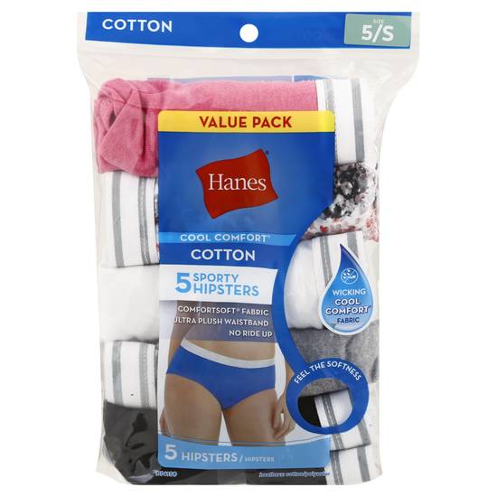 Hanes Women's Cool Comfort Cotton Sporty Hipster Panties(5 Ct