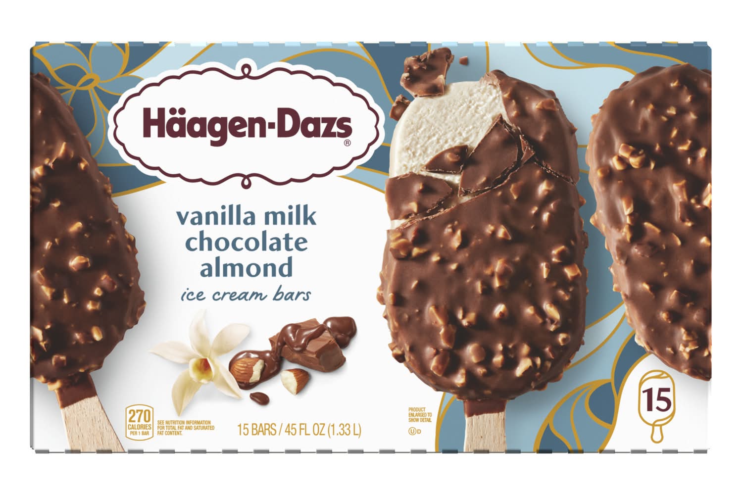 Häagen-Dazs Ice Cream Bars, Vanilla Milk Chocolate Almond (45 fl oz, 15 ct)