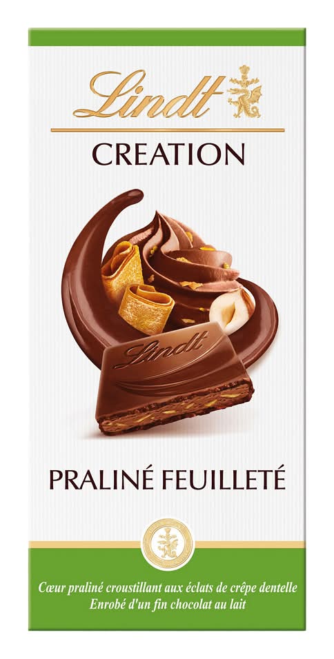Lindt - Tablette de chocolat, lait - praliné feuilleté (150g)