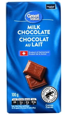 Great Value Milk Chocolate Bar (100 g)